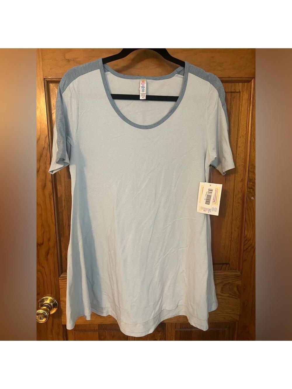LuLaRoe Perfect T Shirt Tunic Top Blue Flowy Blouse Scoop Neck Fit Flare XS NWT